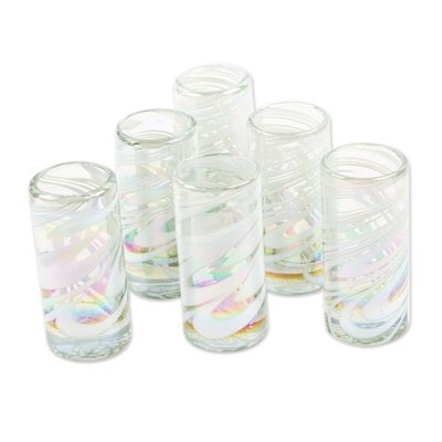 Alternate image for Set of 6 White Handblown Tequila Shot Glasses from Mexico Heavenly Joy