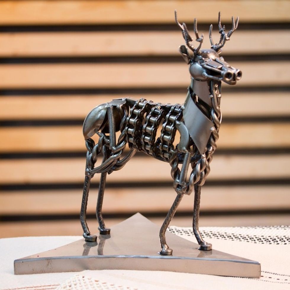 Recycled Metal Auto Part Deer Sculpture from Mexico 'Mechanical Deer'