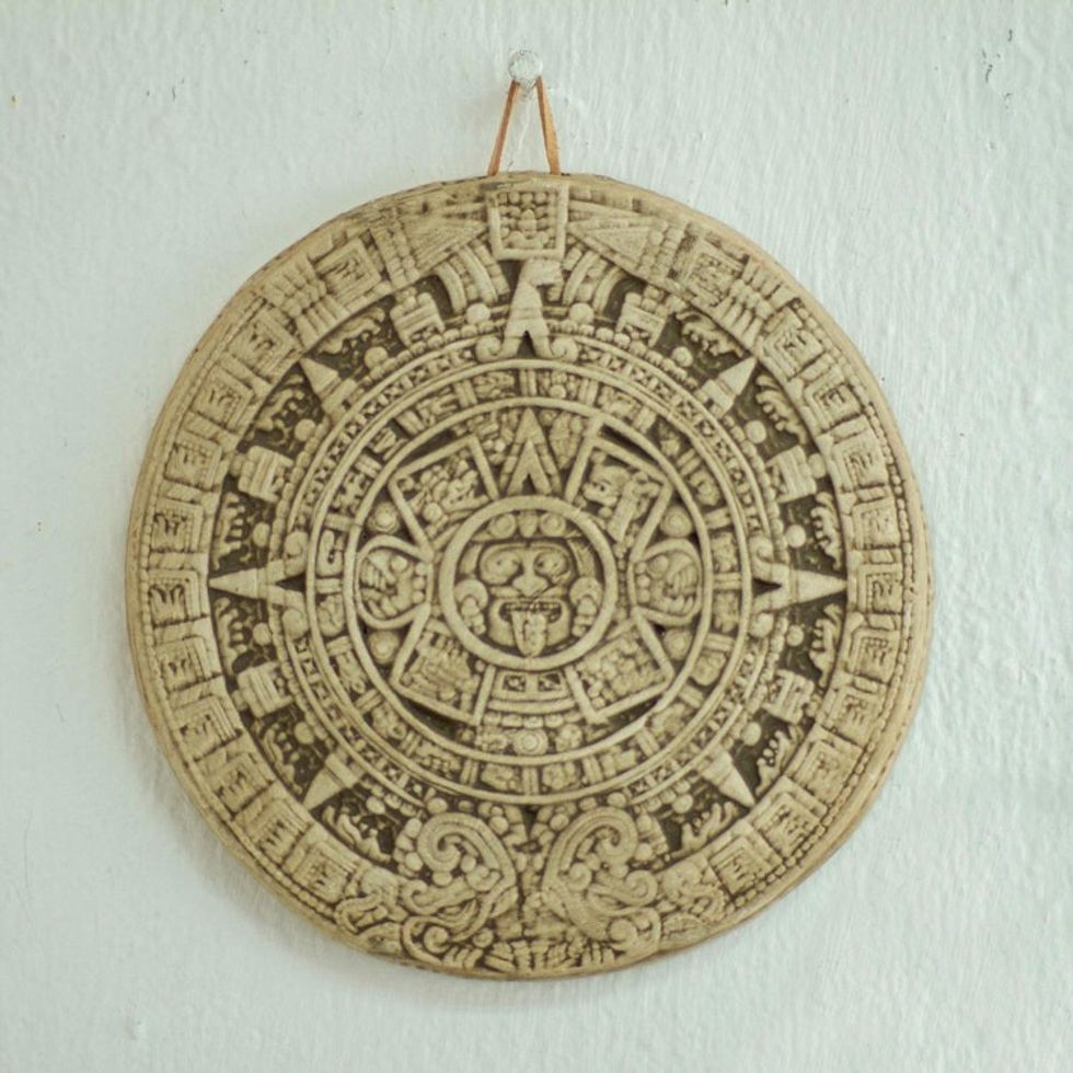 Ceramic plaque 'Small Beige Aztec Calendar'