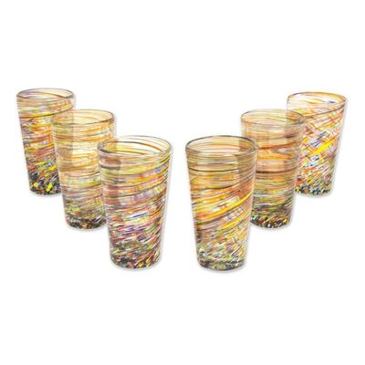Alternate image for Hand Blown Mexican Multicolor 13 oz Highball Glasses 6 Rainbow Centrifuge