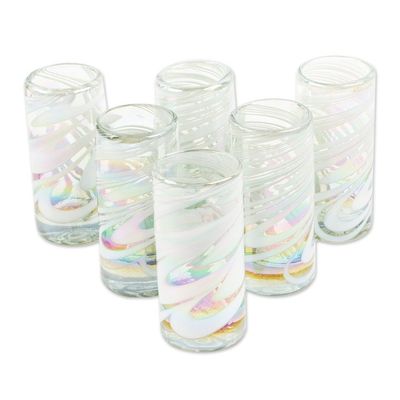 Alternate image for Set of 6 White Handblown Tequila Shot Glasses from Mexico Heavenly Joy