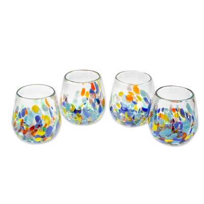 Alternate image for Set of 4 Vibrant Handblown Stemless Wine Glasses from Mexico Confetti Festival