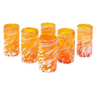 Alternate image for Set of 6 Orange Artisan Crafted Hand Blown Glasses Festive Orange