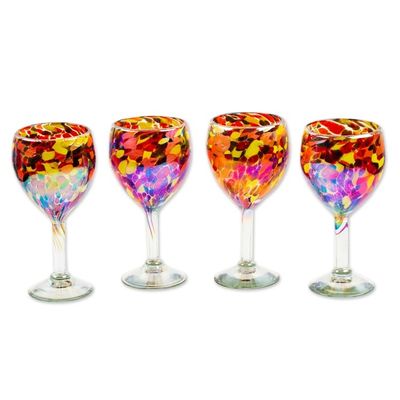 Alternate image for Set of 4 Colorful Wine Glasses Handblown from Recycled Glass Bright Confetti