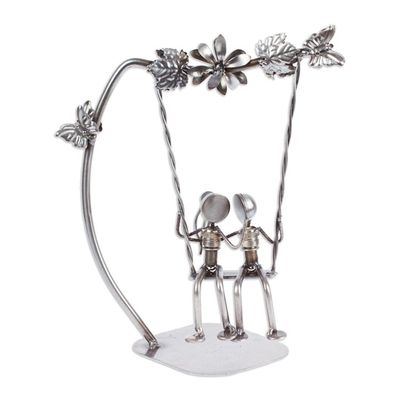 Alternate image for Eco-Friendly Recycled Auto Part Statuette of Couple in Swing Romantic Swing