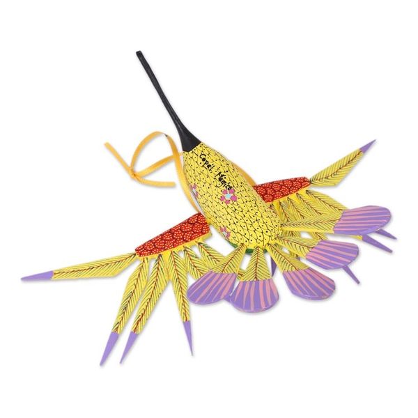 Alternate image for Copal Wood Yellow Colorful Alebrije Hummingbird Ornament Fanciful Flutter in Yellow