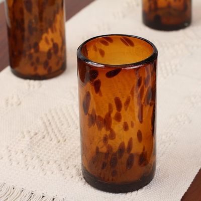 Alternate image for Six Water Glasses Handblown Recycled Glass Drinkware Mexico Tall Tortoise Shell