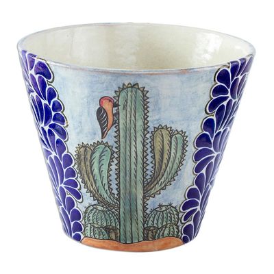 Alternate image for Hand Painted Cactus Motif Ceramic Planter from Puebla Puebla Flora