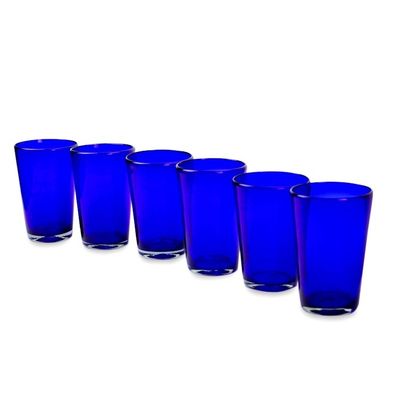 Alternate image for Handblown Recycled Glass Tumbler Drinkware Set of 6 Blue Cobalt Angles