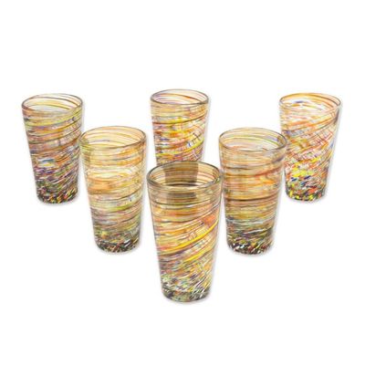 Alternate image for Hand Blown Mexican Multicolor 13 oz Highball Glasses 6 Rainbow Centrifuge