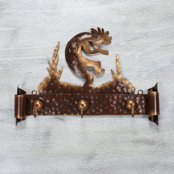 Alternate image for Hand Made Cultural Steel Coat and Key Holder Kokopelli Serenade