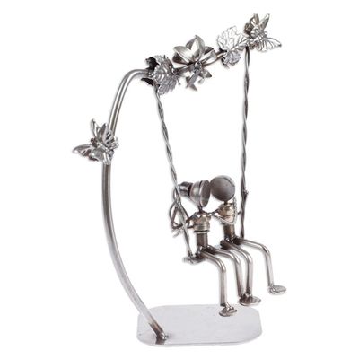 Alternate image for Eco-Friendly Recycled Auto Part Statuette of Couple in Swing Romantic Swing