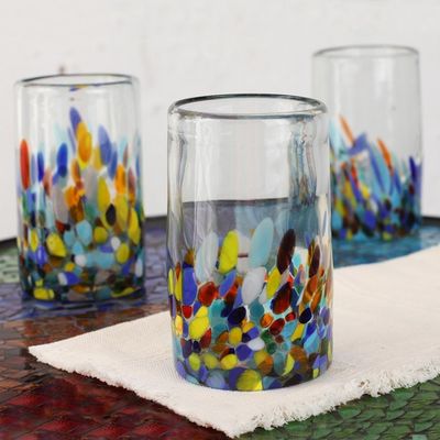 Alternate image for Handblown Recycled Glass Tumbler Drinkware Set of 6 Confetti Festival