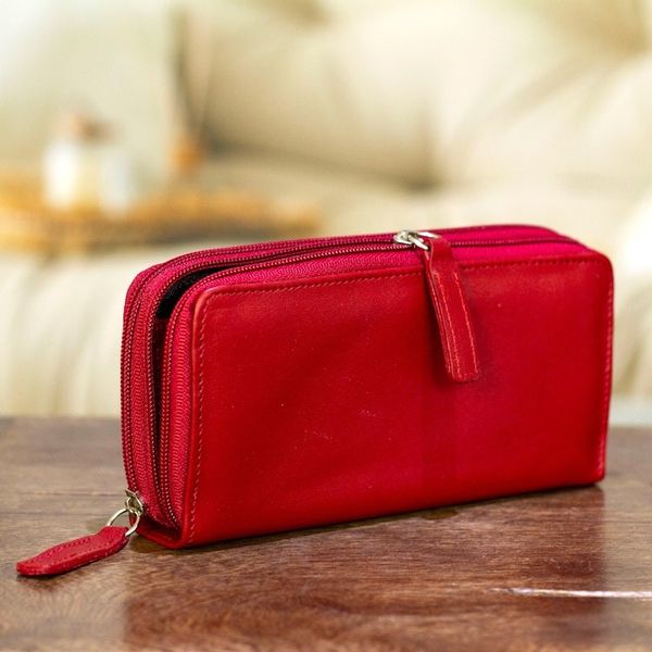 Alternate image for Russet Leather Long Zipper Wallet from Mexico Bajio Russet