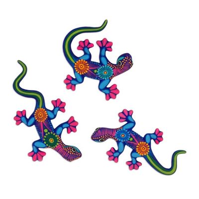 Alternate image for Hand Painted Mexican Ceramic Wall Art Lizards Set of 3 Lizard Fun