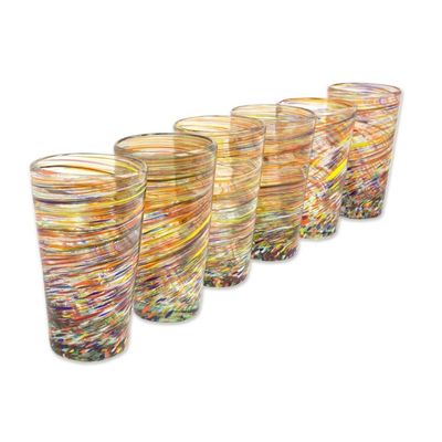 Alternate image for Hand Blown Mexican Multicolor 13 oz Highball Glasses 6 Rainbow Centrifuge