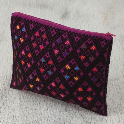 Alternate image for Cotton Cosmetic Bag in Amethyst and Black from Mexico Nocturnal Dreams