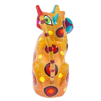 Alternate image for Painted Mustard Copal Wood Alebrije Cat Figurine with Ball Feline Sport in Mustard