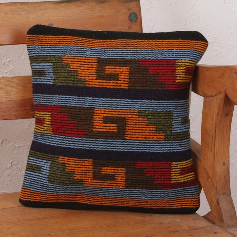 Handwoven Multicolor Zapotec Cushion Cover 'Zapotec Steps'