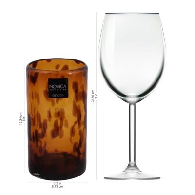 Alternate image for Six Water Glasses Handblown Recycled Glass Drinkware Mexico Tall Tortoise Shell