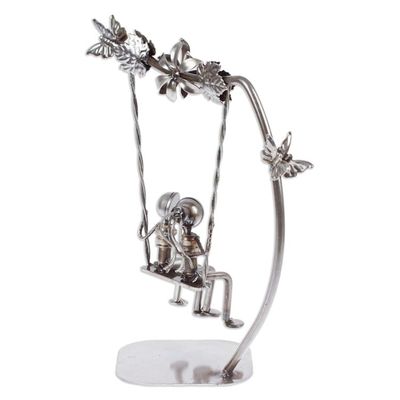 Alternate image for Eco-Friendly Recycled Auto Part Statuette of Couple in Swing Romantic Swing