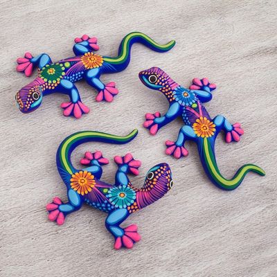 Alternate image for Hand Painted Mexican Ceramic Wall Art Lizards Set of 3 Lizard Fun
