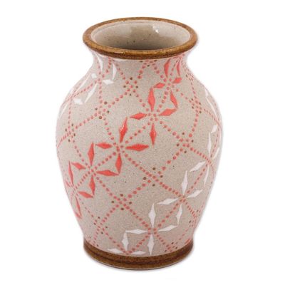 Alternate image for White and Paprika Red Trellis Motif Ceramic Flower Vase Windmill Terrace