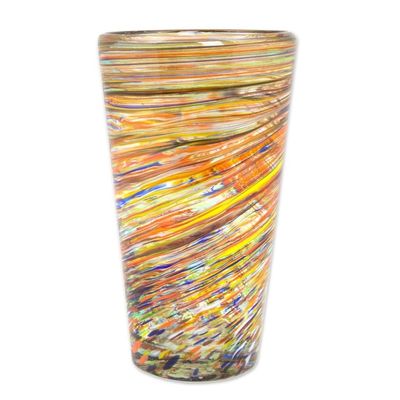 Alternate image for Hand Blown Mexican Multicolor 13 oz Highball Glasses 6 Rainbow Centrifuge