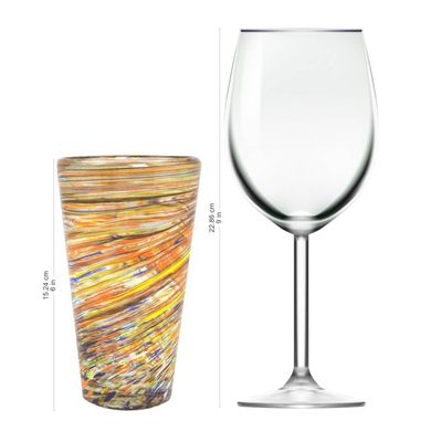 Alternate image for Hand Blown Mexican Multicolor 13 oz Highball Glasses 6 Rainbow Centrifuge