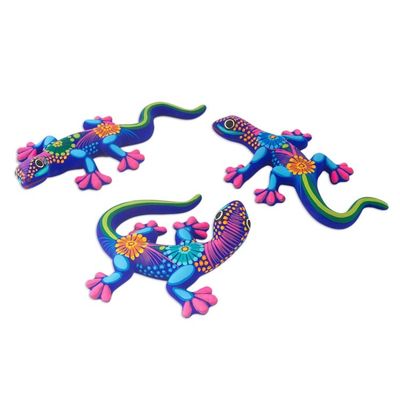 Alternate image for Hand Painted Mexican Ceramic Wall Art Lizards Set of 3 Lizard Fun