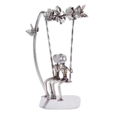 Alternate image for Eco-Friendly Recycled Auto Part Statuette of Couple in Swing Romantic Swing
