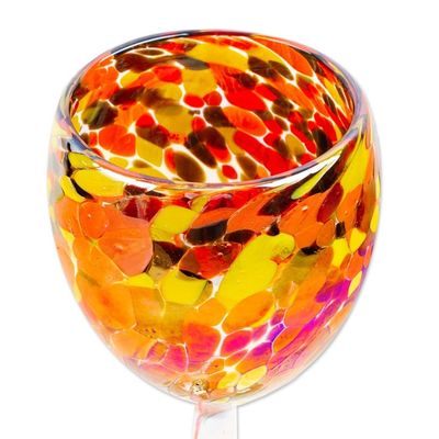 Alternate image for Set of 4 Colorful Wine Glasses Handblown from Recycled Glass Bright Confetti