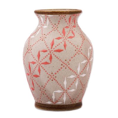 Alternate image for White and Paprika Red Trellis Motif Ceramic Flower Vase Windmill Terrace