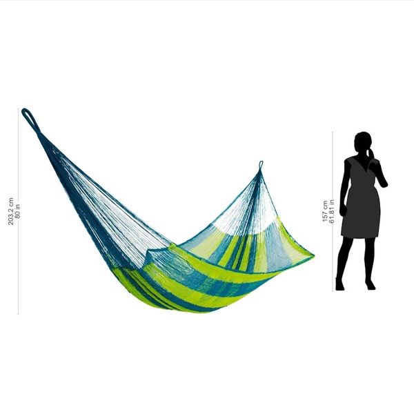 Alternate image for Neon Green and Blue Hand Woven Nylon Maya Hammock Single Fluorescent Tropics