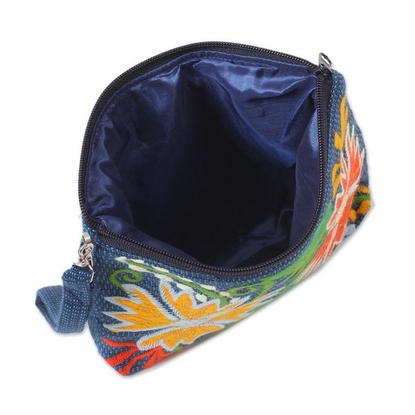 Alternate image for Floral Embroidered Cotton Cosmetic Bag from Mexico Flowers of Zinacantan