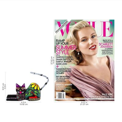 Alternate image for Copal Wood Floral Alebrije Black Cat Sculpture from Mexico Excited Black Cat