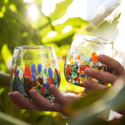 Alternate image for Artisan Handblown Stemless Wine Glasses Pair Confetti Festival