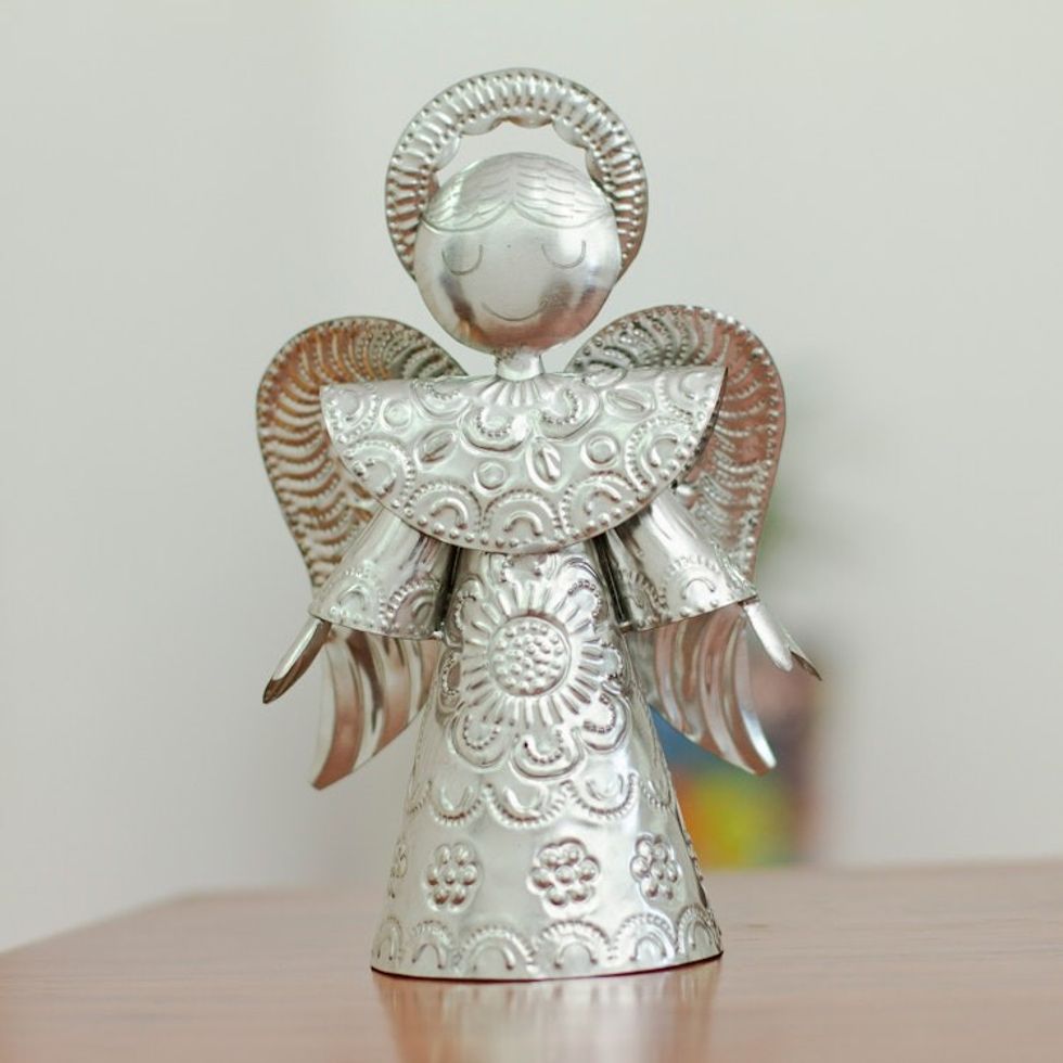 Handmade Tin Christmas Statuette 7 Inch 'Angel of Oaxaca'