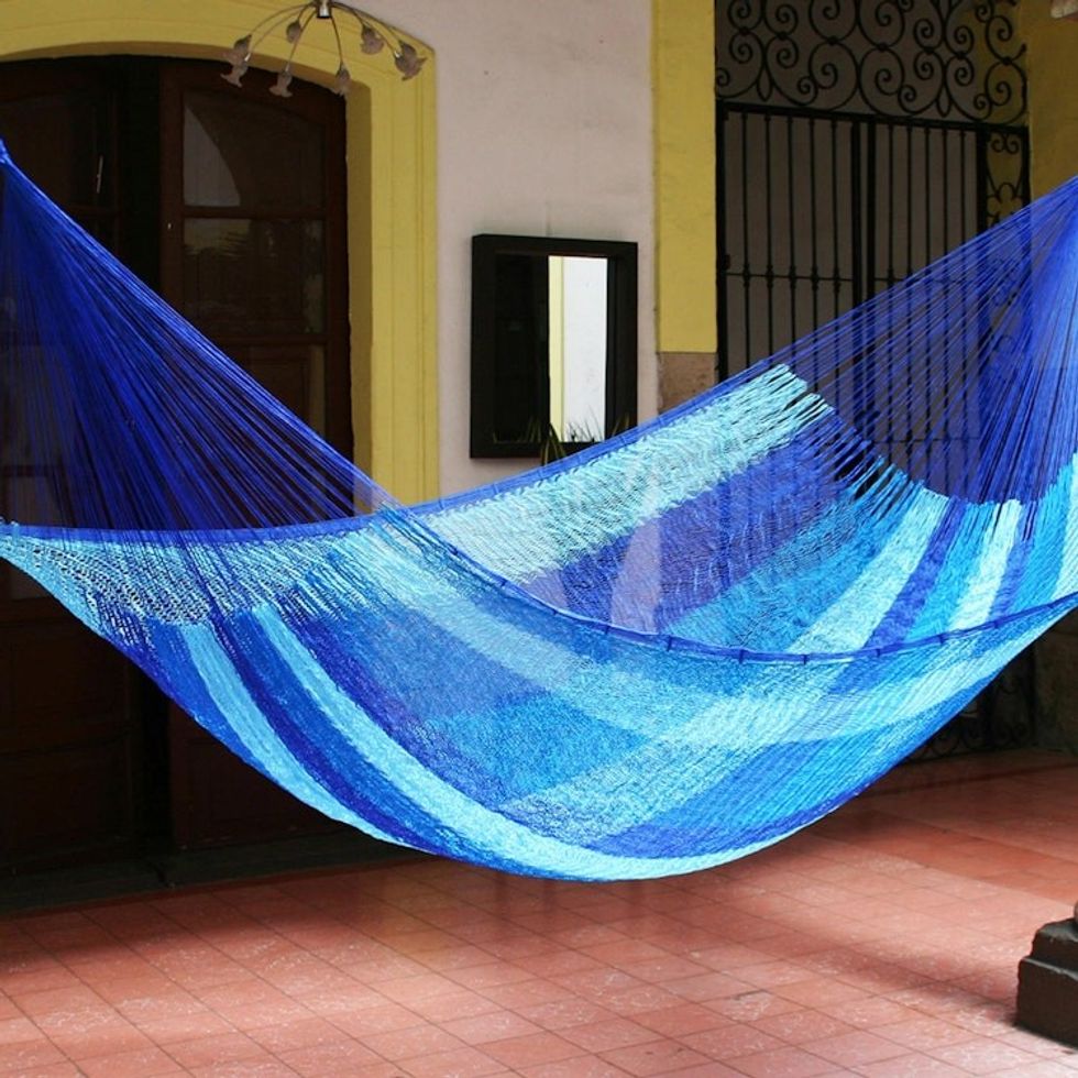 Artisan Crafted Rope Hammock Single 'Blue Caribbean'