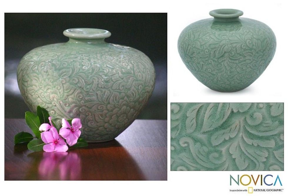 Hand Made Celadon Ceramic Vase 'Green Beauty'