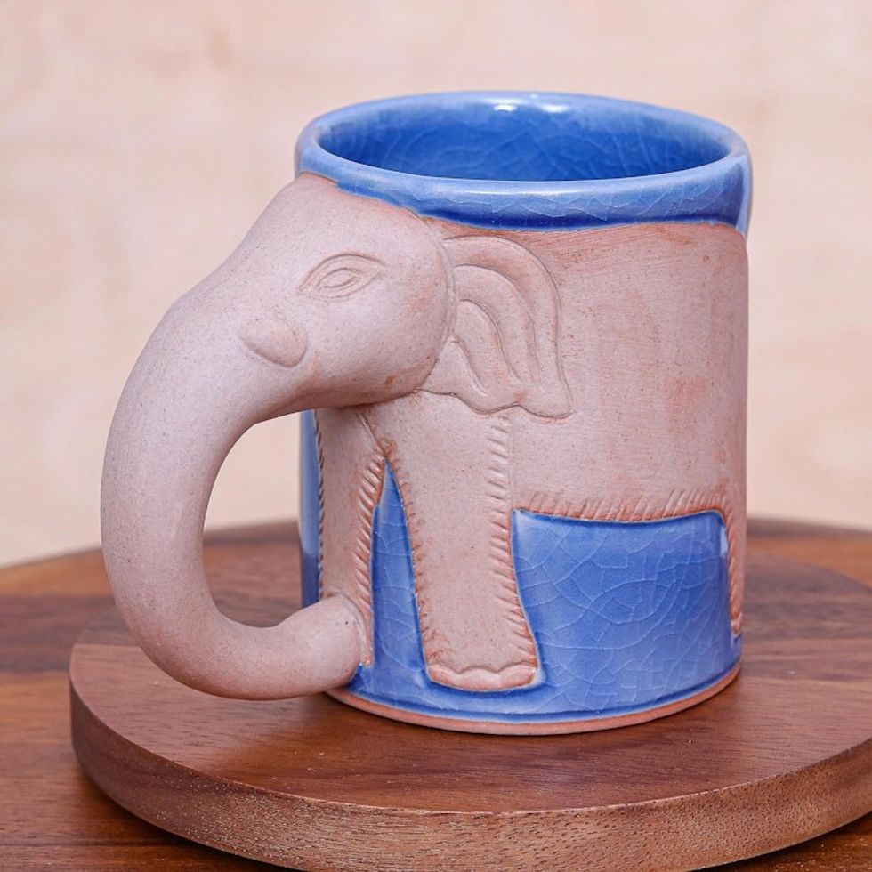 Hand Made Celadon Ceramic Elephant Mug from Thailand 'Morning Joe'