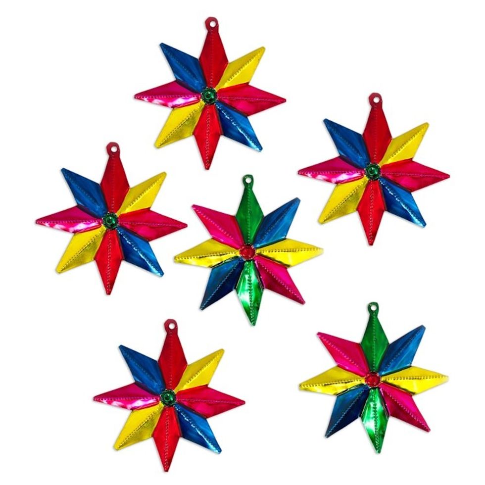 Mexican Artisan Crafted Tin Star Ornaments set of 6 'Guiding Stars'