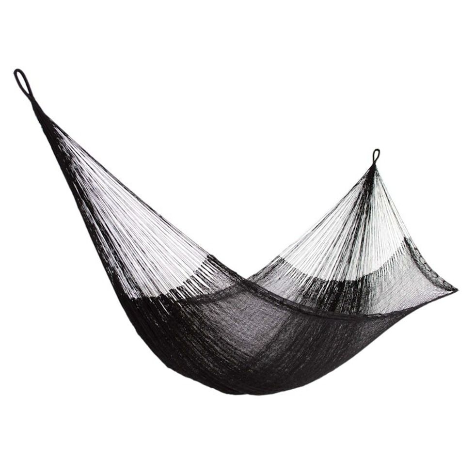 Hand Woven Nylon Black Hammock Double from Mexico 'Black Relaxation'