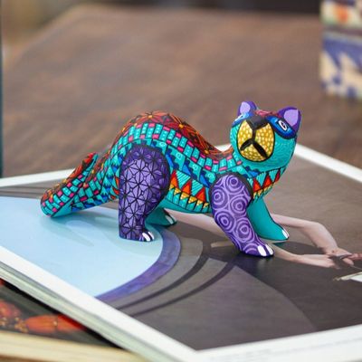 Alternate image for Mint Copal Wood Alebrije Otter Figurine Painted by Hand The Water Spirit in Mint