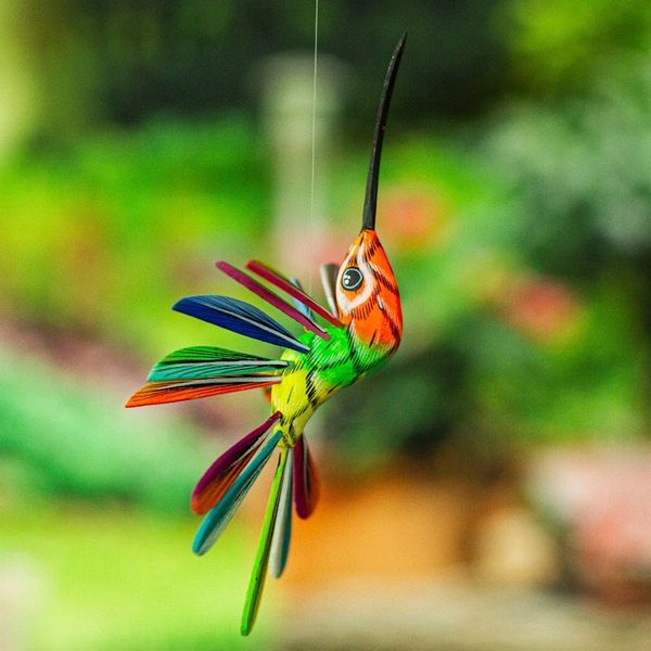 Alternate image for Hand-Painted Orange Copal Wood Alebrije Bird Ornament Eden Plumage
