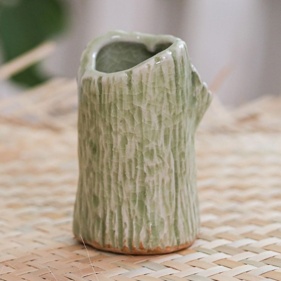 Handcrafted Celadon Bud Vase 'Faux Bois'