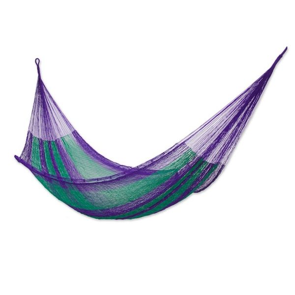 Alternate image for Mexico Handmade Mayan Rope Style Single Nylon Hammock Green Vineyard