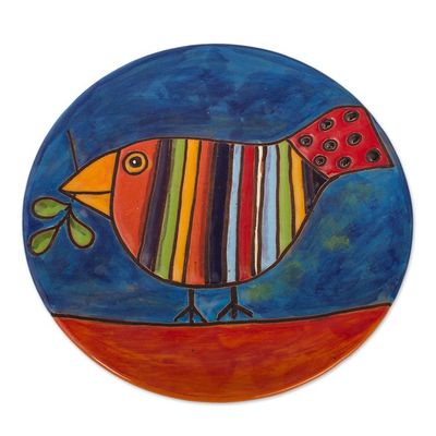 Alternate image for Handmade Ceramic Wall Art of a Striped Bird from Mexico Striped Bird