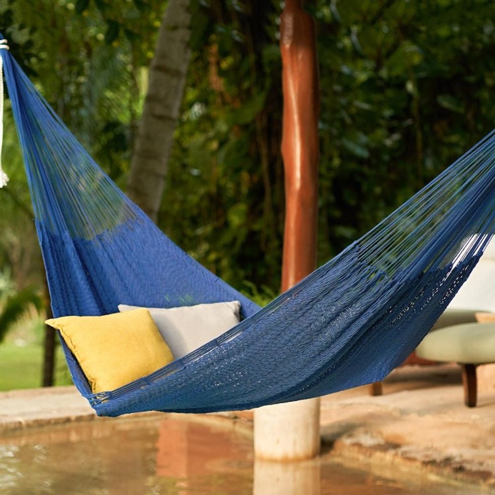 Blue Cotton Rope Hammock Triple 'Uxmal Navy'