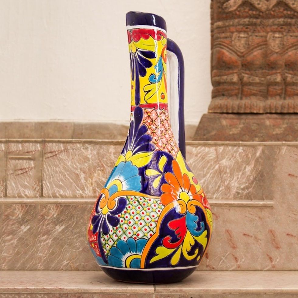 Pitcher-Shaped Talavera-Style Ceramic Vase from Mexico 'Talavera Pitcher'